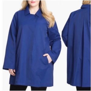 Eileen Fisher Blue A-Line Trench Rain Coat Size Large